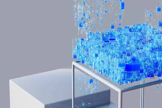 Minimal abstract cubes with blue digital particles