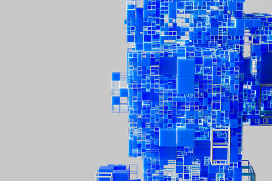 Minimal blue voxel blocks in digital abstract scene