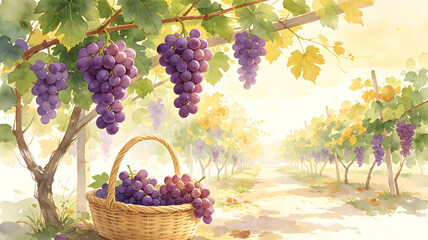 Obraz premium Chushu grape orchard watercolor solar term background