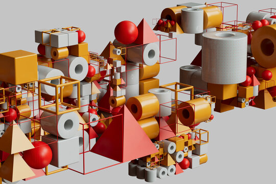 Abstract modular structure with geometric shapes composition