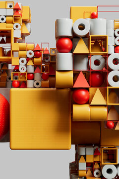 Vertical modular blocks with abstract geometric composition