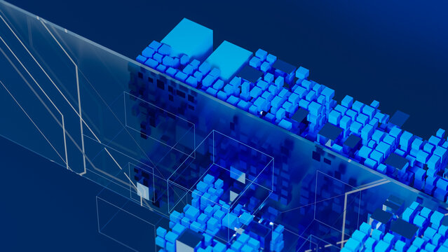 Futuristic data network technology background with data cubes