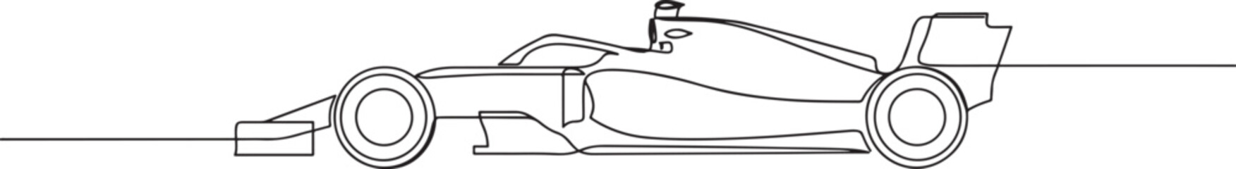 Fototapeta premium Continuous one line drawing Formula One racing car, emphasizing the intricate front wing and tire detail. one line Icon drawing