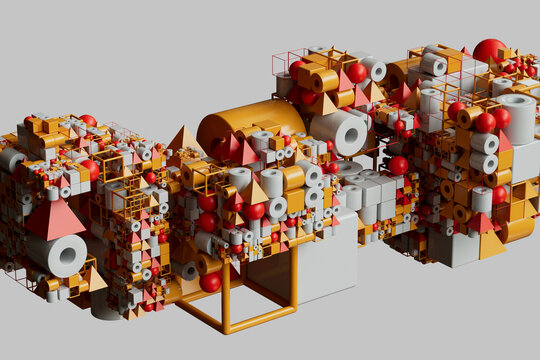 Abstract geometric structure with colorful modular shapes