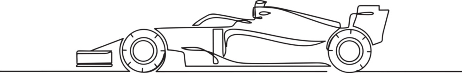 Naklejka premium Continuous one line drawing Formula One racing car, emphasizing the intricate front wing and tire detail. one line Icon drawing