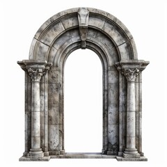 Naklejka premium Old weathered stone archway with columns standing on each side isolated on a white background