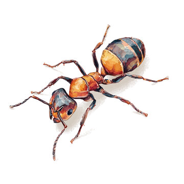 Ant, watercolor design element isolated on white background