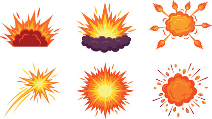 Bomb Explosion Effect Icon Set with Fire Flame Blast and Smoke Sparks for Video Game VFX and Comic Book Pop Art Layout DesignsBomb Explosion Effect Icon Set with Fire Flame Blast and Smoke Sparks for  © MDHAFIJUDDIN