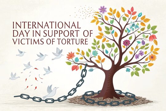 Awareness illustration featuring birds flowers and broken chains of oppression.
