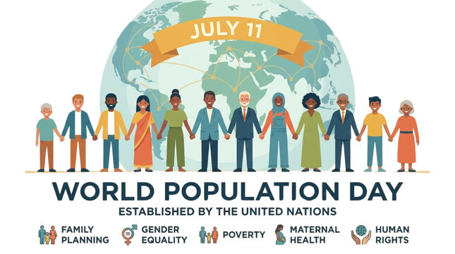 Diverse Group of People Holding Hands in Front of World Map for Global Unity and International Awareness Illustration