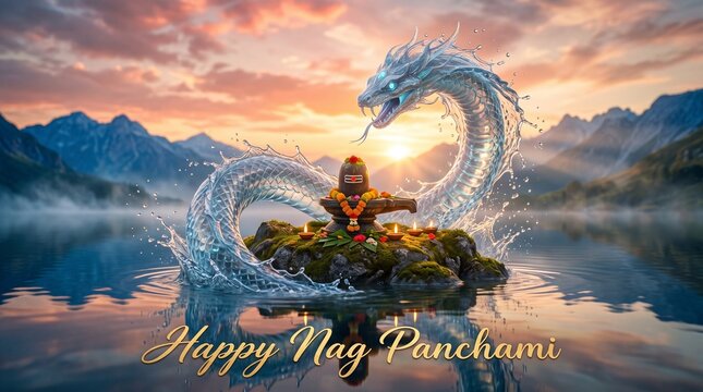 Serpentine water sculpture honors nag panchami festival