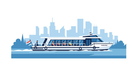 Fototapeta premium Amsterdam Style Canal Boat Tour Illustration with City Skyline Background