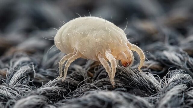 House dust mite on fabric fibers, allergy and hygiene macro

