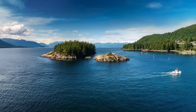 strait with islands in the background broughton island village island british columbia canada