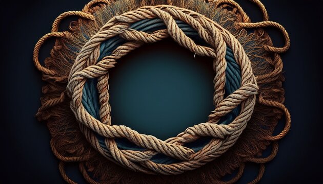 round rope frame with unconnected knot or loops rope circle with ragged endings