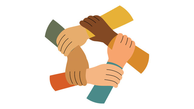 Diverse hands holding wrists in a circle teamwork concept