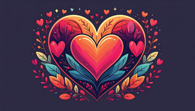 Colorful heart with leafy decorations.
