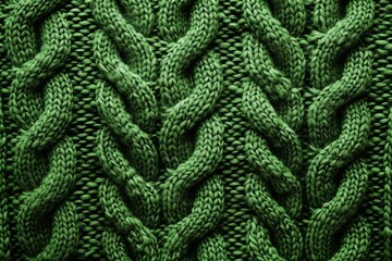 Obraz premium Close up view of a green cable knit fabric, highlighting its texture, warmth, and stylish design