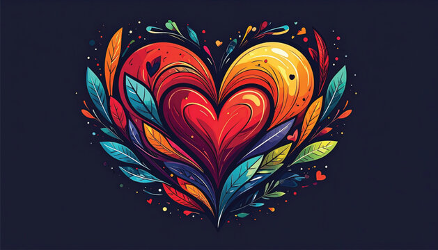 Colorful Heart with Leafy Floral Design.