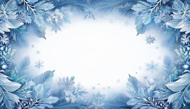 frostwork snow frost frozen ice crystals frame on white background frame border