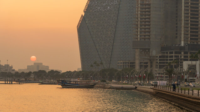 Vibrant Doha Corniche Waterfront with Tourists Enjoying Sea Views