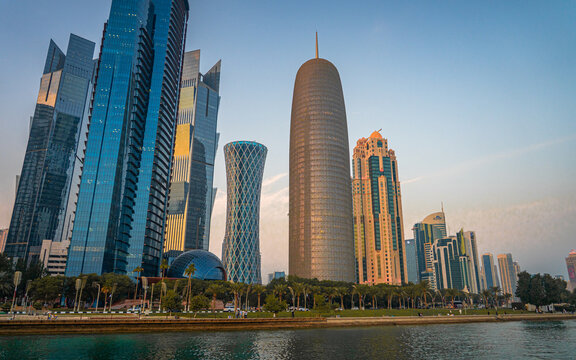 the doha citty skyline with the foreground of doha corniche