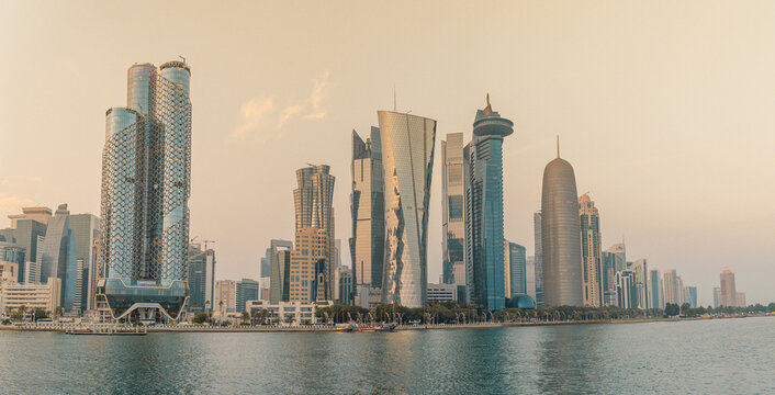 the doha citty skyline with the foreground of doha corniche