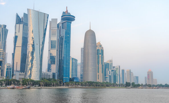 the doha citty skyline with the foreground of doha corniche