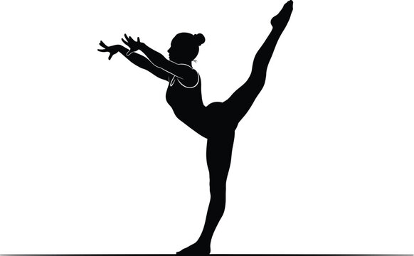 Gymnast In Dynamic Split Pose Black Silhouette