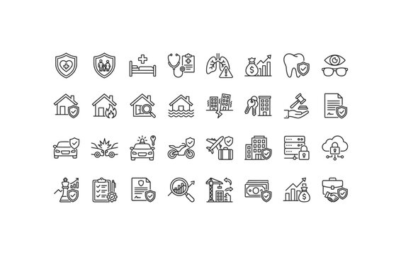Financial security policy claims processing cyber risk and commercial liability vector symbols