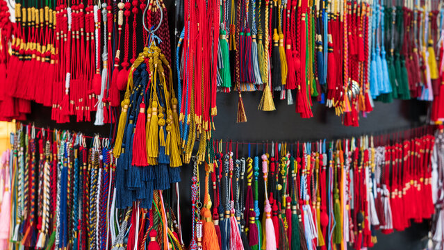Rosary Store Display Featuring Colorful