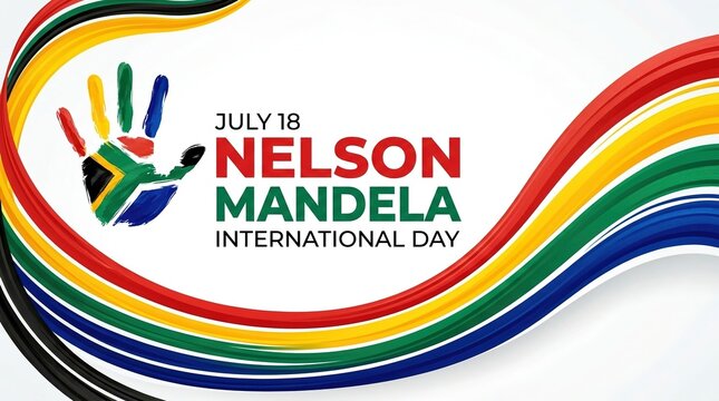 Nelson Mandela International Day logo with colorful handprint