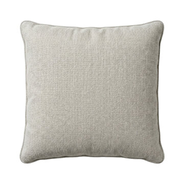 Square plain light grey linen throw pillow cushion on background