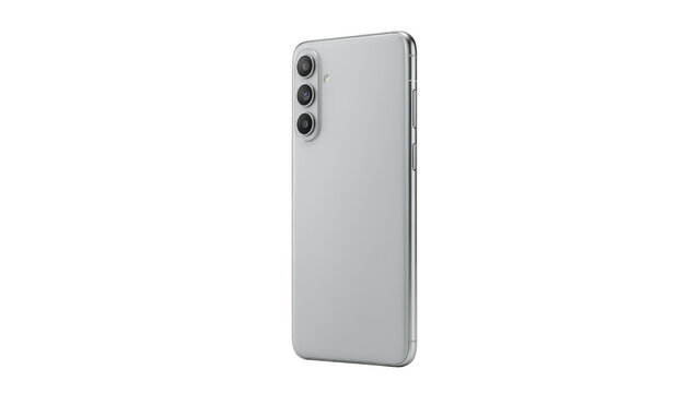 Modern silver smartphone with triple camera isolated isolated on transparent background