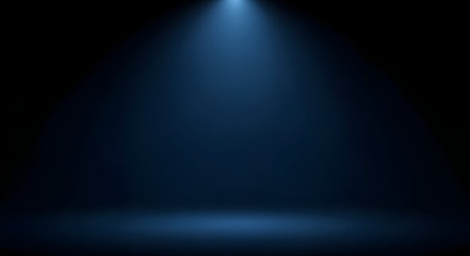 Dramatic spotlight on dark blue stage backdrop perfect for product presentation or theatrical design