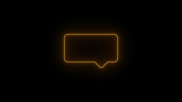 Yellow neon line glowing speech bubble animation - abstract futuristic line art chat box and communication icon loop on dark background. 4k