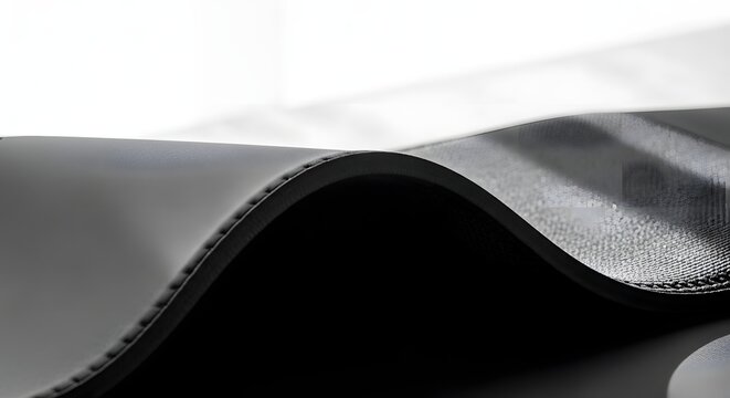 Close up of black leather texture with contrasting fabric showcasing material detail and craftsmanship