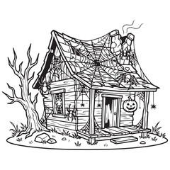 Fototapeta premium Spooky Abandoned Haunted House Line Art