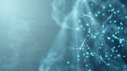 Naklejka premium Abstract Blue Network Connections with Glowing Particles and Circuit Board Background