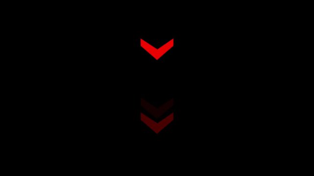 Minimalist red colored designed down arrow doing direction digital information. The transparent with pointing arrow icon direction on black background.