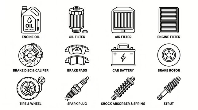 Collection of automotive engine and brake system maintenance parts