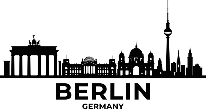 Berlin skyline silhouette with city name and germany text