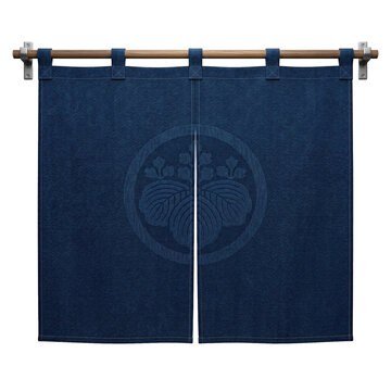 Traditional dark blue Japanese noren curtain with family crest