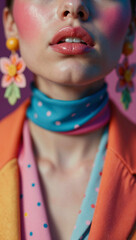 Obraz premium Colorful portrait of a woman with vibrant makeup and accessories.