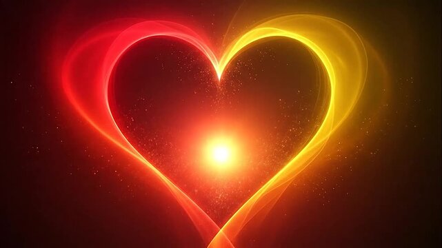 A glowing abstract heart shape with warm light and particles