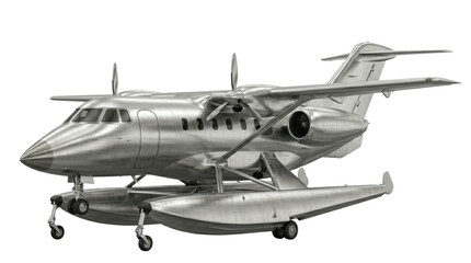 Silver twin engine amphibious seaplane isolated © BTG