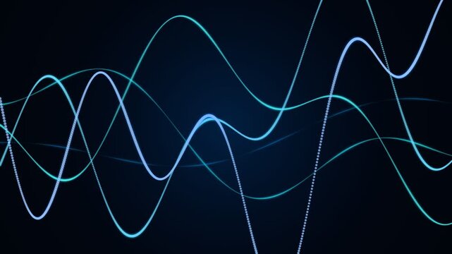 Abstract glowing wave lines in deep blue background