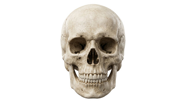 Human skull front view with detailed bone structure