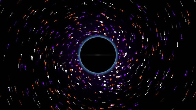 Abstract neon light circle swirling in dark tunnel