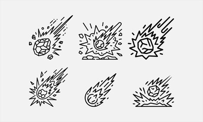 Meteor Strike for Sci Fi Combat Wars. line art icon set vector illustration © lokshmon